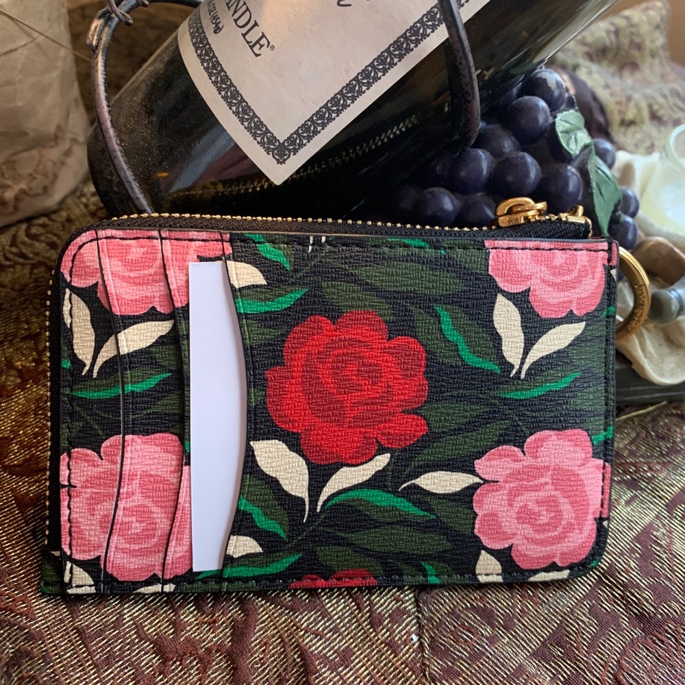 SOLD⛔️Authentic KATE SPADE flowers Leather L-Zip card case/Keychain - Picture 2 of 10